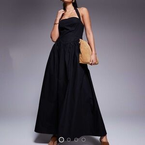 Kaiia exclusive poplin square halter neck maxi dress in black